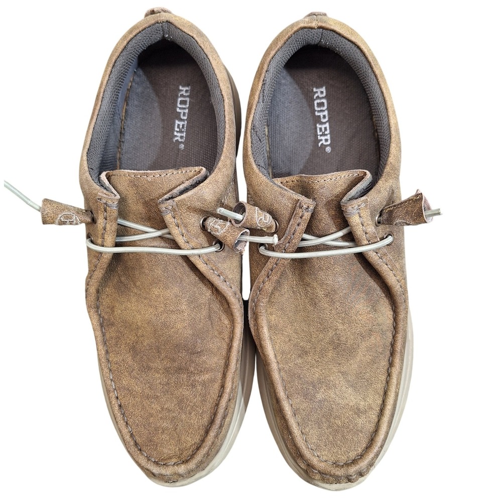 Roper Mens Gum Sticker Distressed Brown Leather Moc Toe Loafers 9.5D 09-020-0992
